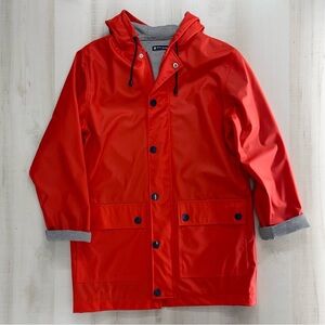 rare PETIT BATEAU red classic rain coat jacket XS striped lined